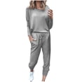 thumbnail image 1 of Mrat Womens Sets 2 Piece Outfits 2 Piece Jogging Sets Solid Polyester Long Sleeve Sweatsuits Sets Two Piece Track Suits Drawstring High Waist Pants Set Comfy Outfits N-Gray M, 1 of 5