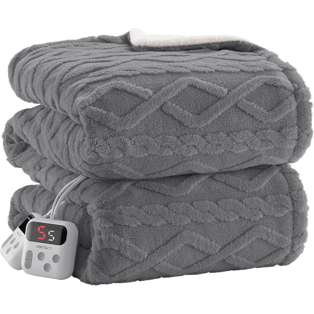 Eastvita Gray King-Size 90x100 Inch Machine-Washable Dual-Control Electric Blanket with Premium Stylish Thick Tufted Sherpa/Enhanced Heating System