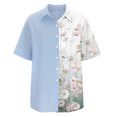 thumbnail image 2 of Birdeem T-Shirt Décontracté pour Femmes à Imprimé, Col Rabattu, Boutonné, Coupe Ample, Manches Courtes, Chandail à Enfiler, Blouse, Hauts, 2 of 4