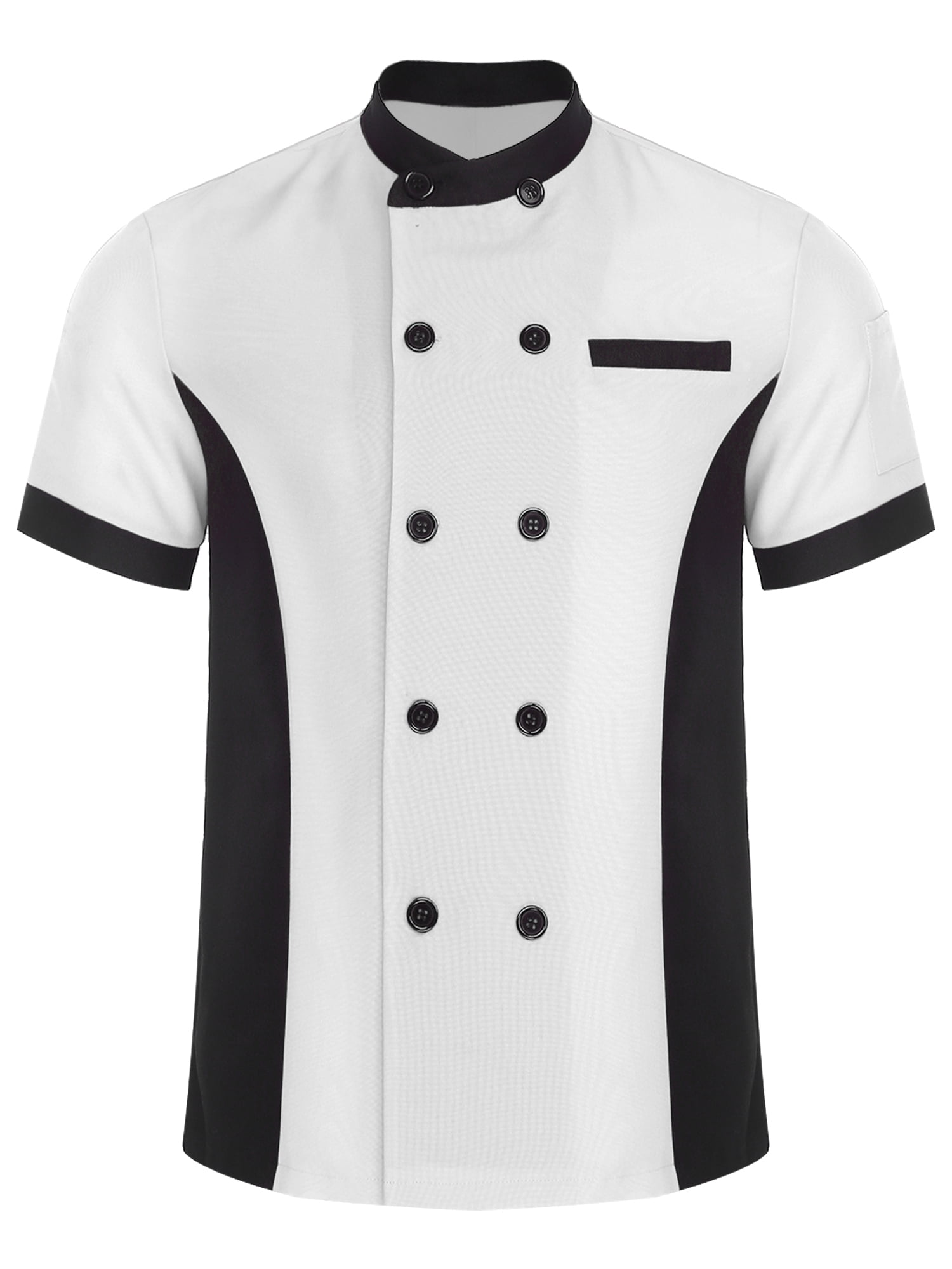 TiaoBug Unisex Chef Jacket Double Breasted Short Sleeve Chef Coat Hotel Restaurant Kitchen Work Wear White S