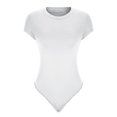 thumbnail image 4 of Économies d'Automne! WJSXC Justaucorps Suit Femmes Liquidation, Mode Femmes Décontractée Col Rond Justaucorps Couleur Unie Aguichant T-shirt à Manches Courtes Blanc, 4 of 5
