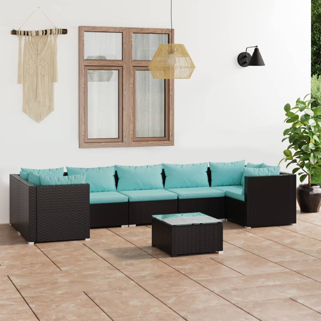 vidaXL 8 Piece Garden Lounge Set with Cushions Poly Rattan Black