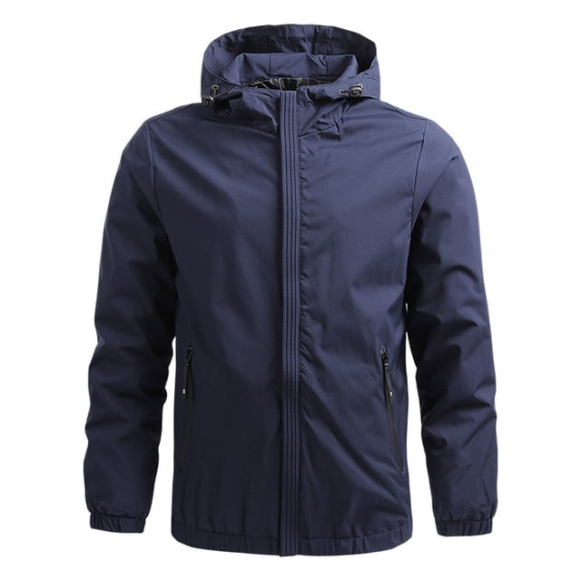 LSLJS Coupe-Vent Mince pour Homme Ajusté avec Fermeture Éclair et Poche, à Manches Longues, à Capuche, Protection Solaire, Ensemble de Protection Solaire, Veste de Sprinteur d'Extérieur (Bleu Foncé, TTTG)