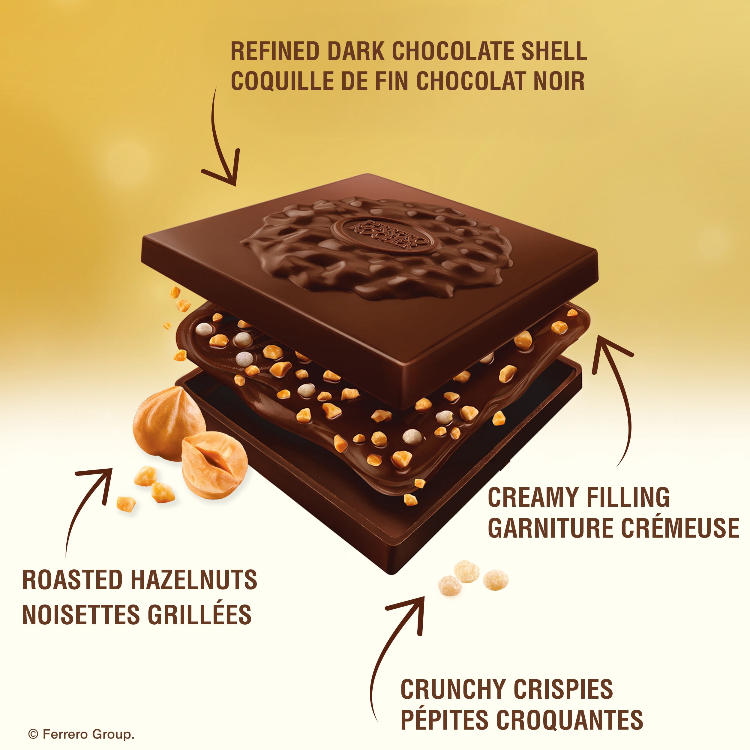 FERRERO ROCHER Premium Hazelnut Dark chocolate squares, 10 Individually Wrapped Chocolates, Great for Sharing or Gifting, 105g