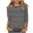 thumbnail image 1 of Blouses pour Femmes Mode Blouses à Rayures Imprimées pour Femmes T-Shirt à Manches Trois-Quarts Haut à Col Rond, 1 of 5