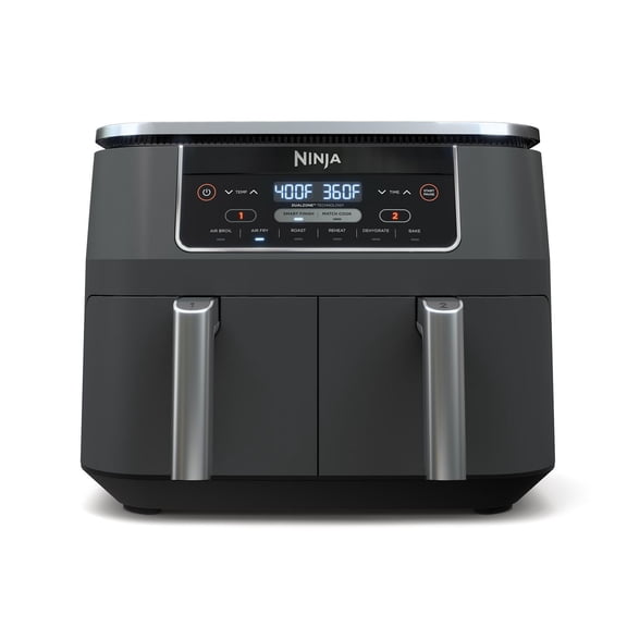 Ninja DZ201C, Foodi 6-en-1, 8 lQt Friteuse à air chaud à deux paniers avec technologie DualZone, Noir, 1690W