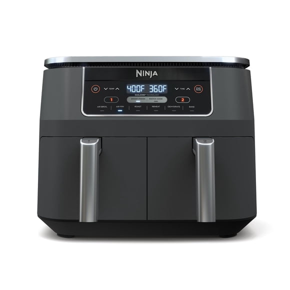 Ninja DZ201C, Foodi 6-en-1, 8 lQt Friteuse à air chaud à deux paniers avec technologie DualZone, Noir, 1690W