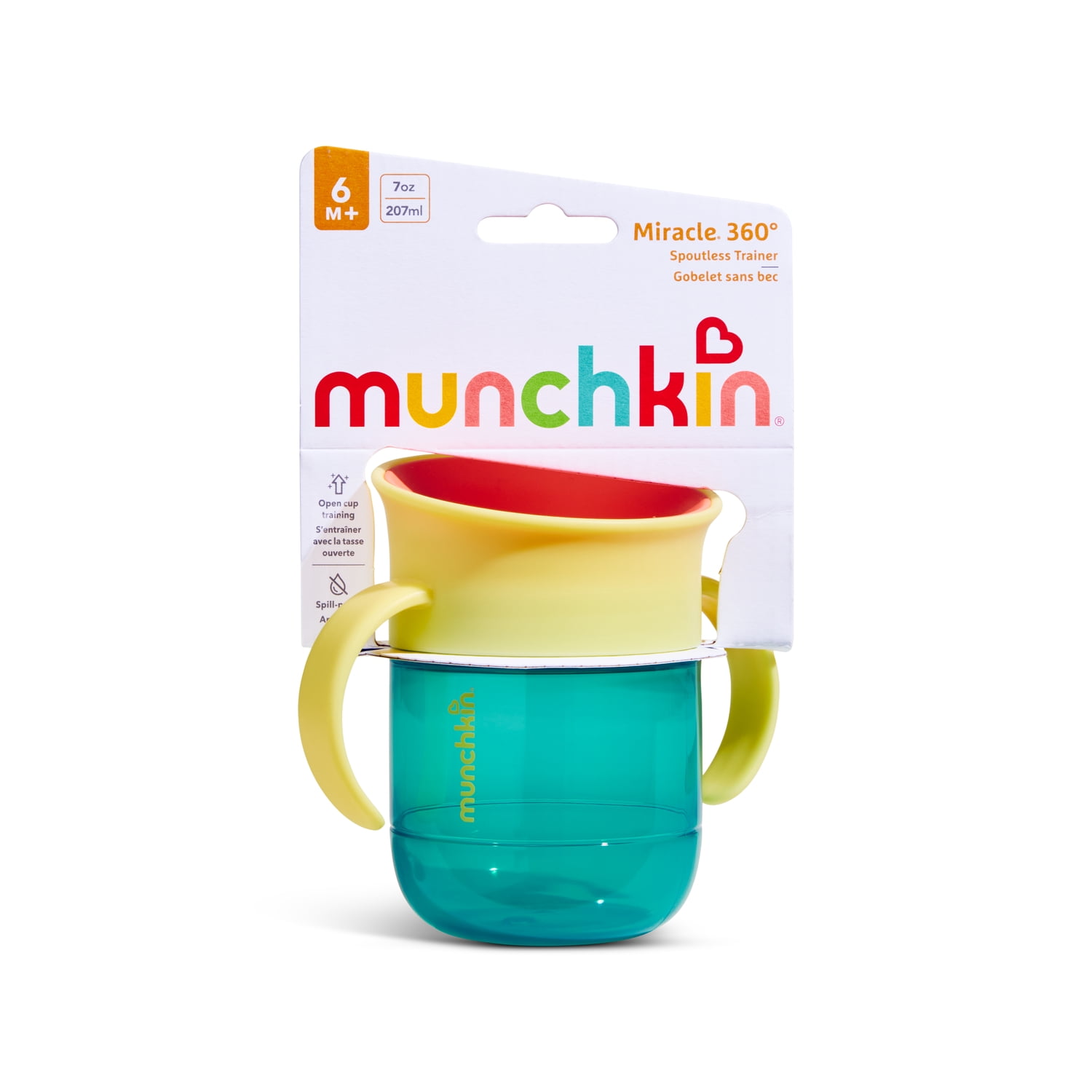 Munchkin Miracle 360 Toddler Sippy Cup with Slow-Flow Spill-Proof Valve and Trainer Handles, 6+ Months, 7 oz. Teal