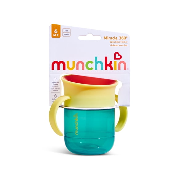 Munchkin Miracle 360 Toddler Sippy Cup with Slow-Flow Spill-Proof Valve and Trainer Handles, 6+ Months, 7 oz. Teal