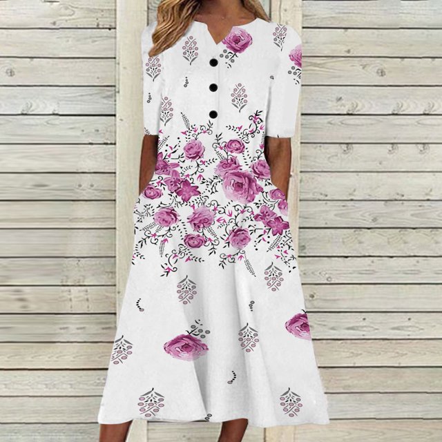 Robe d'Été pour Femmes 2024 Mode Grande Taille Décontractée à Manches Courtes Col en V Robe Imprimée Robe Ample Rabais de 50 % Liquidation!