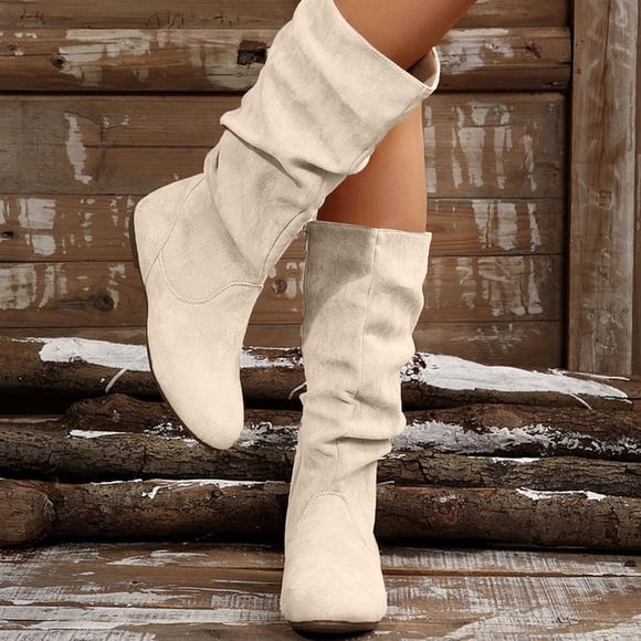 Amzcrzy Mid Calf Boots for Women Women's Fashion Casual Versatile Zipper Suede Fall Style Fashion Trend Stacked Flat Mid-Calf Boots Women's Boots Shoes for Women Boots for Women Ladies Boots