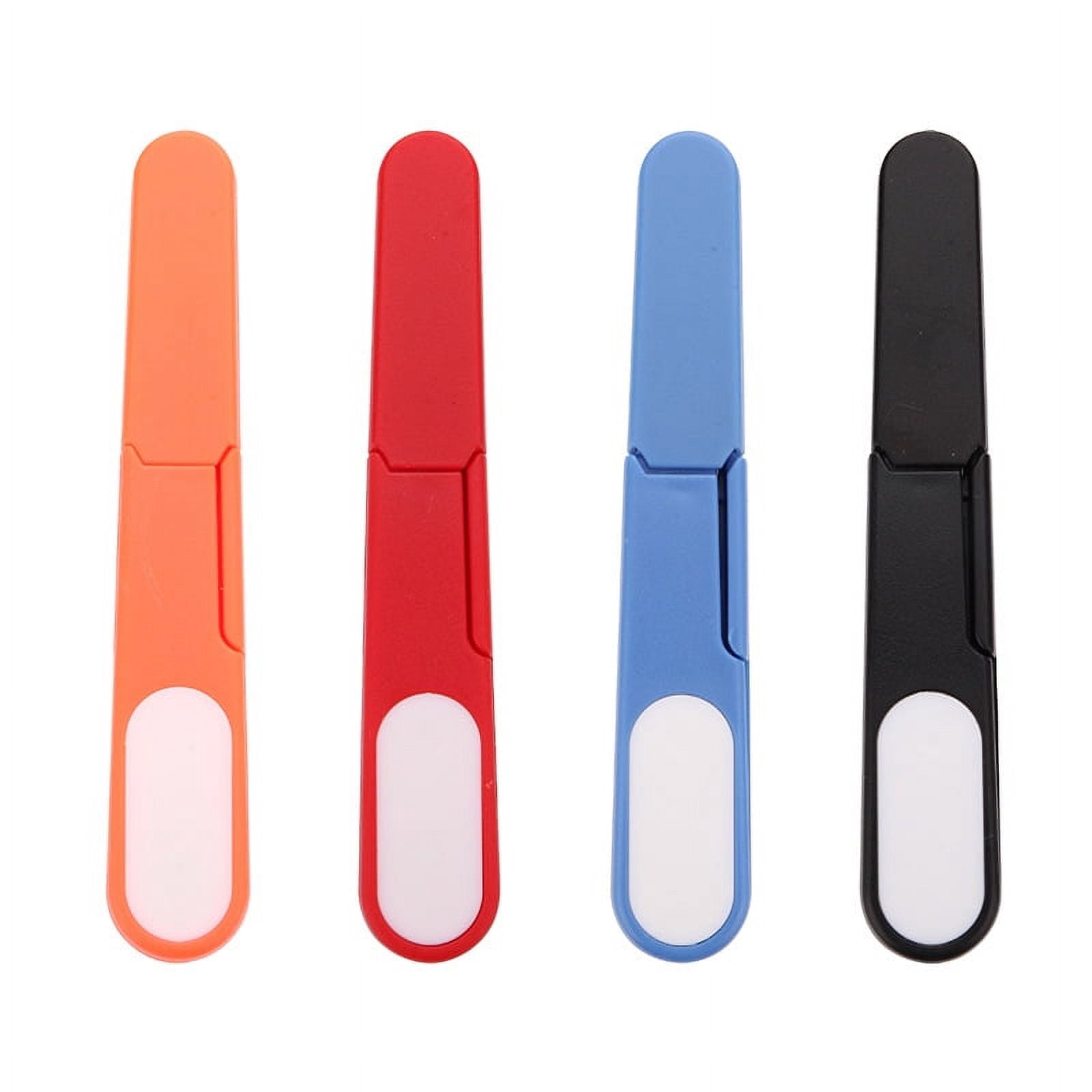 4-Pack Multi-Purpose Small Scissors with Safety Cover – Ideal for Yarn, Fishing Thread, Cross-Stitch, and Sewing Projects Rebound U-Shaped Plastic Handle Scissors, Cross Stitch Colored Yarn Cutting