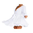 thumbnail image 4 of MesaSe Femmes Casual Manches Longues une Ligne Robe de Mode Bandage Couleur Unie Taille Haute Robe Volant, 4 of 6