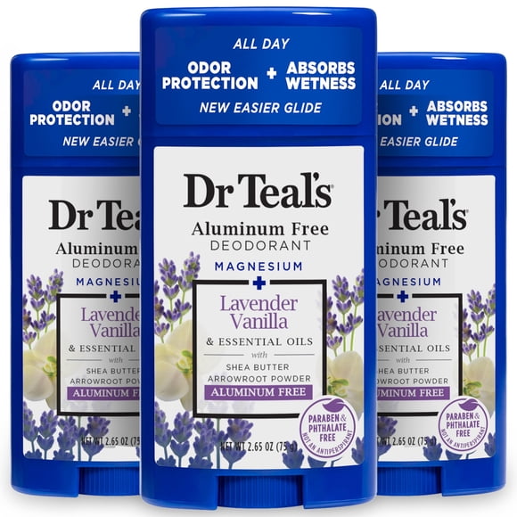 Dr Teal's Aluminum-Free Deodorant Lavender Vanilla with Essential Oils, 2.65 oz, 3 Pack