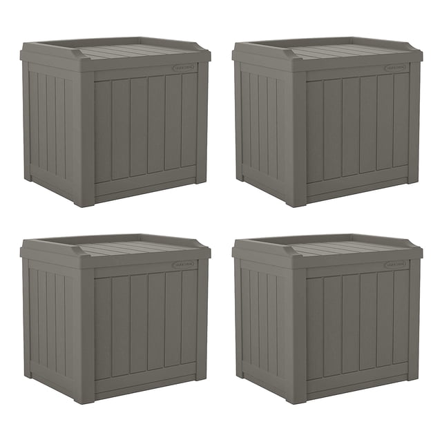 Suncast Coffre de Terrasse Extérieur de 22 Gal pour Petit Patio avec Siège de Rangement, Pierre (Lot de 4)