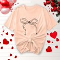 thumbnail image 1 of Été jusqu'à 65 % de Rabais Iumwxz T-Shirts Basiques Décontractés Plissés Amples pour Femmes Hauts d'Été Mignons pour Femmes Blouse à Imprimé Nœud Col Rond Manches Courtes pour Femmes Confortable pour Aller à l'École, 1 of 4