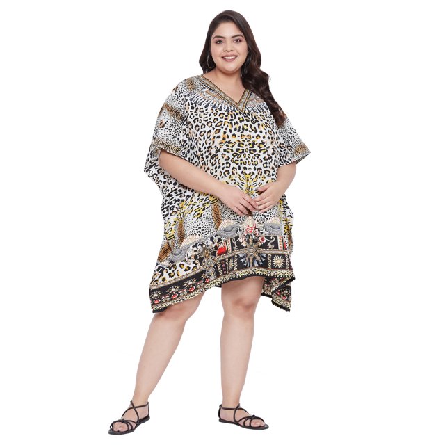 Oussum Robe Tunique pour Femmes, Manches Courtes 3/4, Caftan pour Dames, Robes Décontractées