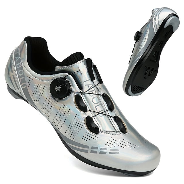 QJUHUNG Men‘s Professional Cycling Sneakers - Compatible with SPD Cleat and Rotary Buckle Breathable Sport Shoes for Mountain Bike Riding and Racing Outdoor Activities