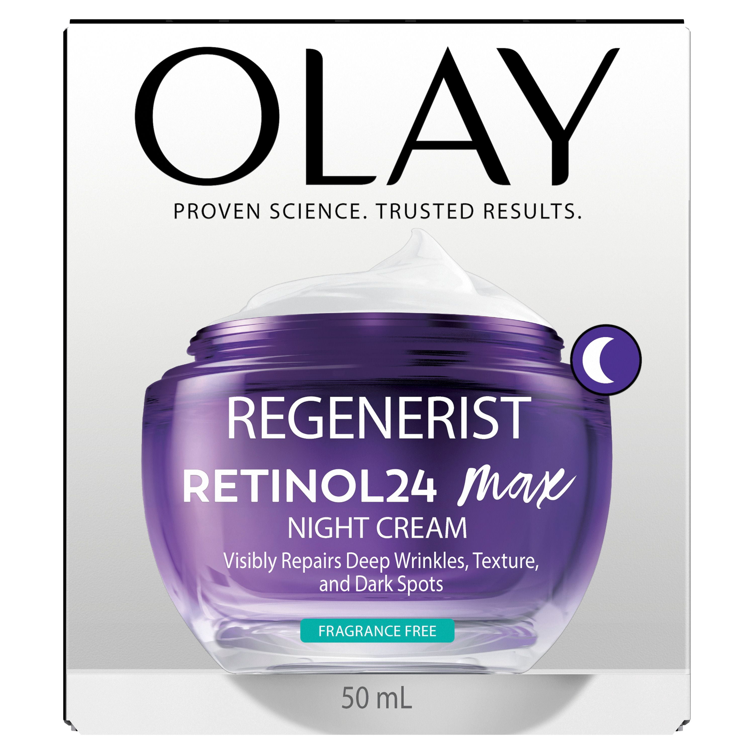 Hydratant Pour Le Visage Olay Rétinol 24 Max, Crème Pour Le Visage, Crème De Nuit Contre Les Rides Anti-Âge, Sans Parfum, 50 mL