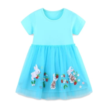 WEAIXIMIUNG Robes avec Poches Robe Fille Tout-Petit Manches Courtes Tunique en Maille Princesse Robes d'Été 6a