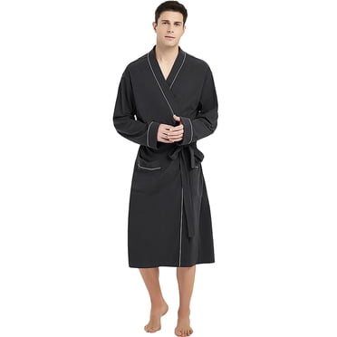 U2SKIIN Mens 100% Cotton Robes, Lightweight Soft Spa Knit Bathrobe for Men,(Black,L/XL)