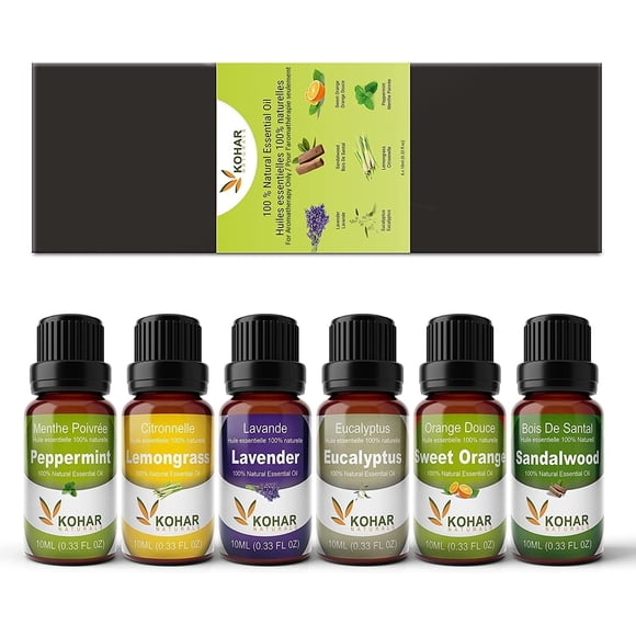100% pure natural essential oils diffuser fragrances gift set of 6 pack- Lavender, Eucalyptus, Sandalwood, Sweet Orange, Lemon Grass and Peppermint, 6 x10 mL