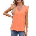 thumbnail image 1 of Timegard Womens Summer Tops Ruffle Cap Sleeve V-Neck Solid Color Comfy Lightweight Blouse Casual Loose Tops, 1 of 6