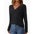 thumbnail image 4 of ShomPort Long Sleeve T-Shirts for Womens V-Neck Lightweight Solid Color Soft Blouses Breathable Comfort Daily Elastic Pullover Tees Tops, 4 of 7