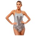 thumbnail image 2 of Aislor Justaucorps de Danse Latine à Franges à Sequins pour Femmes, Justaucorps, Hauts, Robe de Performance Tango Salsa Argent P, 2 of 7