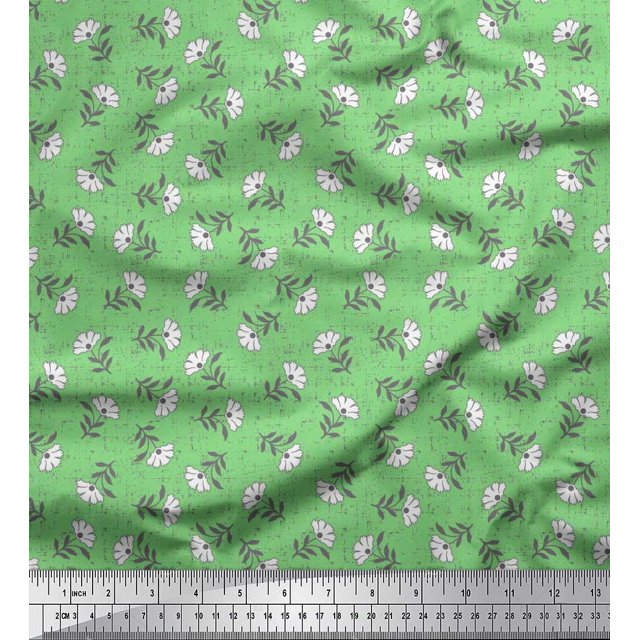 Soimoi Satin Silk Fabric Leaves & Floral Block Print Sewing Fabric Yard 42 Inch Wide