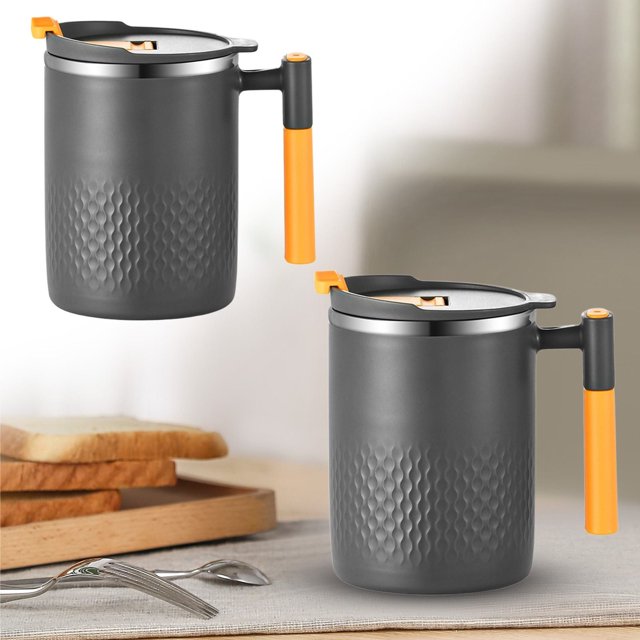 Tasse à Café Isolée, Tasse à Café avec Couvercle, Tasse à Café, Tasse, Tasse à Café d'Hiver Isolée Tasse à Thé Tasse à Café à Double Paroi Isolée sous Vide en Acier Inoxydable Tasse à Café avec Couvercle Poignée Isolée Tasse à Thé Isolée
