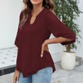 thumbnail image 4 of Jsaierl Women's Solid Color Notched V Neck 3/4 Long Sleeve Tops Classic Irregular Hem Shirts Flowy Comfortable Soft Blouses, 4 of 8