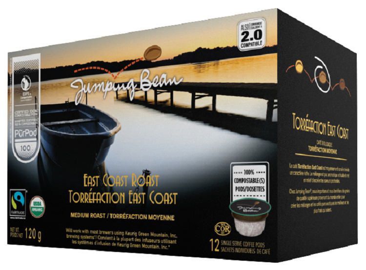 Jumping Bean East Coast Medium Roast Ground Organic Coffee PODS