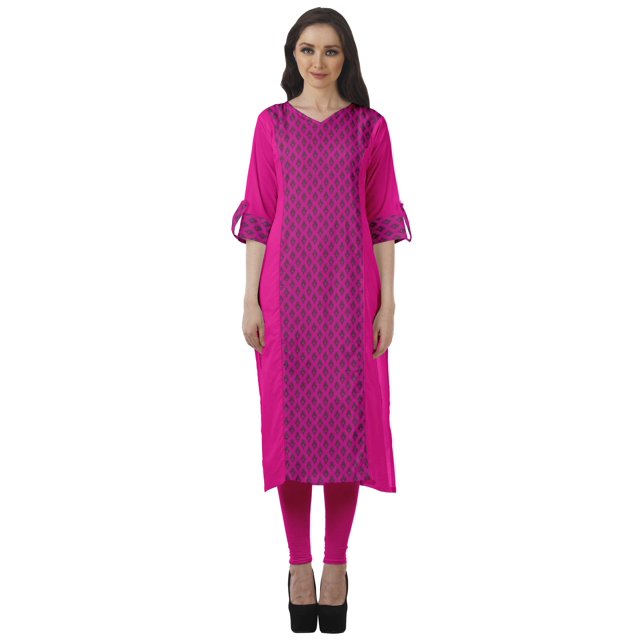 Moomaya Kurti Imprimée pour Femmes, Kurta Tunique Longueur Genou, Hauts à Col en V, Robe Grande Taille