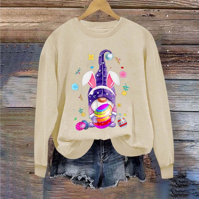 EGNMCR T-Shirts Imprimés de Pâques pour Femmes T-Shirts Graphiques pour Femmes T-Shirts à Manches Courtes pour Femmes Journée de Pâques Chandail à Capuchon Imprimé à Col Rond pour Femme Haut à Manches Longues T-Shirts pour Femmes