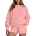 thumbnail image 3 of HAiming Ensemble 2 Pcs pour Femmes Chandail Col Rond Chandails en Molleton et Shorts Surdimensionnés Amples, 3 of 5
