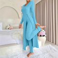 thumbnail image 2 of Zhanying Ensembles en Tricot Deux Pièces Femme Automne Tendance Décontracté Robe Longue à Manches Longues Col Rond Haut Fendu en Tricot Côtelé Doux et Pantalon Bleu Ciel G, 2 of 5