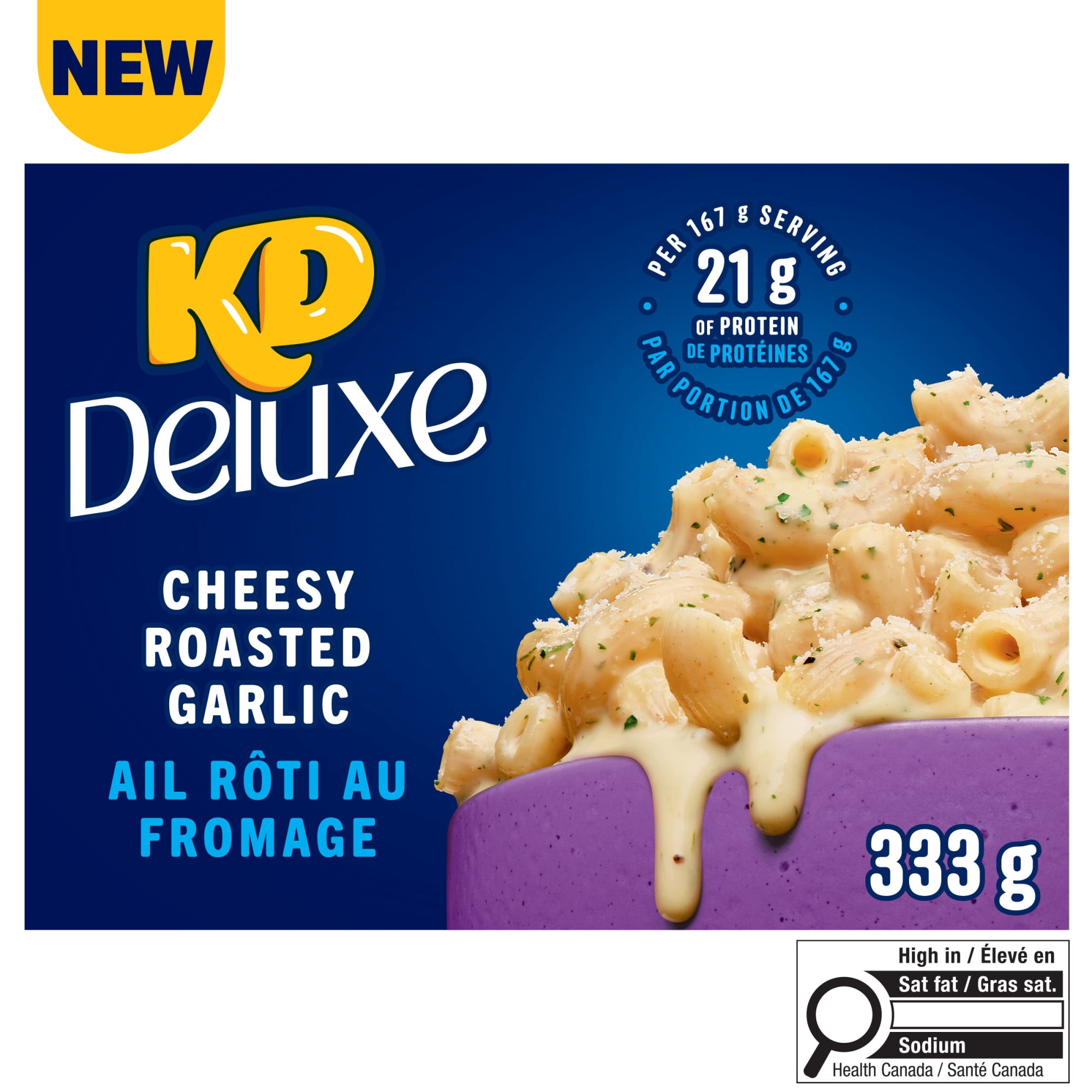 KD Deluxe Cheesy Roasted Garlic Macaroni & Cheese Kit with Toppings, 333 g Box