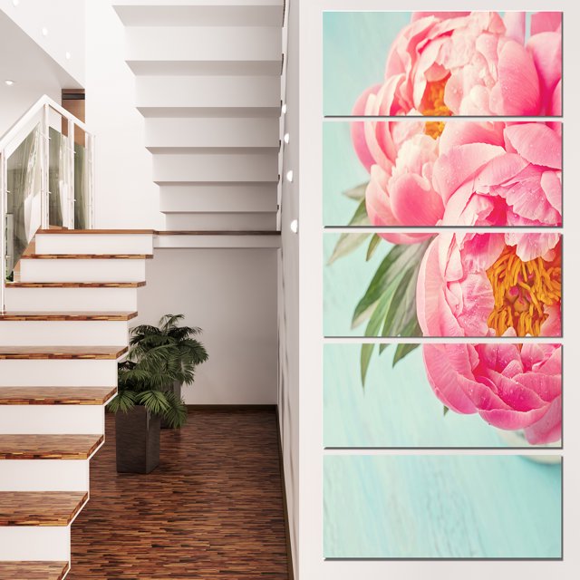 Fleurs de Pivoine sur Fond Bleu - Impression sur Toile Florale