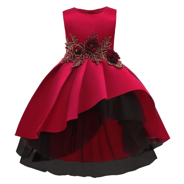 EGNMCR Vêtements pour Bébé Fille Vêtements pour Tout-Petites Filles Tulle Tempérament Fleurs Nœud Papillon Robe de Fête d'Anniversaire Longue Robes