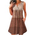 thumbnail image 1 of Dvkptbk Robe d'Été Décontractée pour Femme 2024 à Col Rond, Manches Courtes, à Blocs de Couleur, Robe de Plage Boutonnée, Ourlet Évasé, Fluide, Plissée, T-Shirt, Midi, Courte, 1 of 4