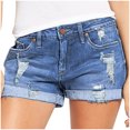 thumbnail image 2 of PEZHADA Women's Mid Waist Stretchy Denim Button Zipper Jean Shorts with Pockets, Light Blue, 2 of 6