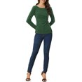 thumbnail image 2 of INSPIRE CHIC Hauts pour Femmes Col Rond devant Torsadé Manches Longues Blouses Décontractées S Vert Foncé, 2 of 5