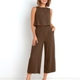 thumbnail image 4 of RKSTN Two Piece Set for Woman Round Neck Solid Color Sleeveless Blouse and Loose Pockets Pants Summer Outfits, 4 of 7