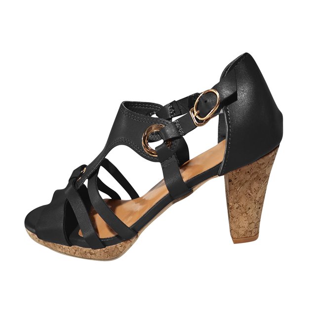 EQWLJWE Sandals Women 2022 Retro Open Toe Metal Buckle Thick High Heel Buckle Roman Strap Summer Sandals