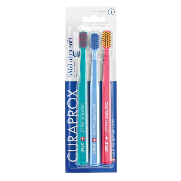 Curaprox CS5460 Ultra Soft Swiss Toothbrushes for Adults/Children Plaque Remover for Teeth & Gum 3PK