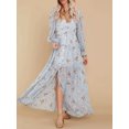 thumbnail image 4 of Faithtur Women's Flower Print Long Dress Ruffled Long Sleeve V-Neck Slit A-Line Flowy Dress for Beach, Party, 4 of 8