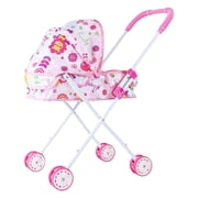 Siruishop Foldable Baby Doll Stroller for Dolls Miniature Push Cart Toy for Girls Boys Pink