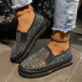 thumbnail image 4 of Black Flats Shoes For Ladies Solid Rhinestone Round Toe Slip On Shallow Thick Sole Loafers Comfortable For Everyday Style And Easy Slip On Design Size 36, 4 of 9