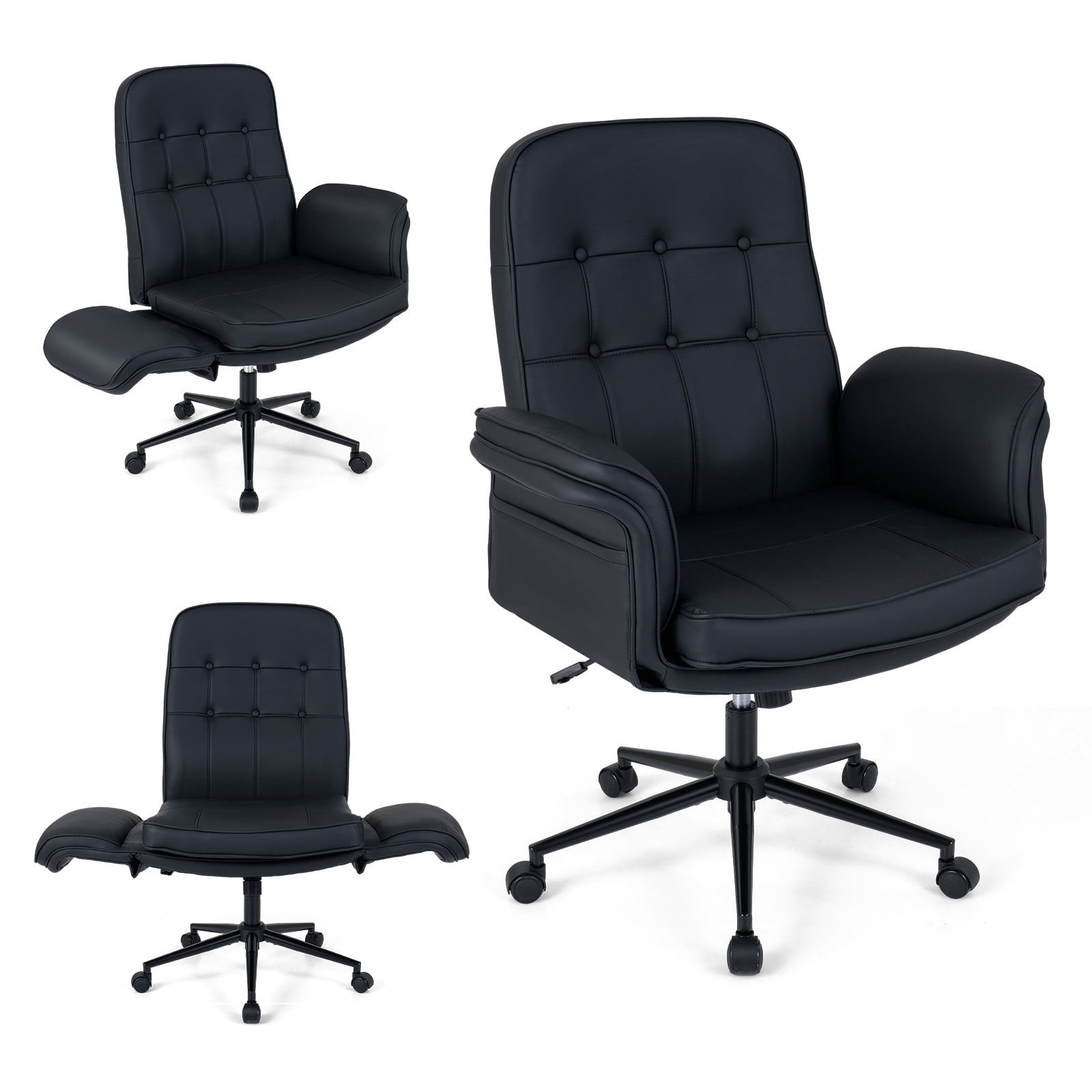 Costway Criss Cross Chair Adjustable Swivel Vanity Chair with 5-Position Armrests